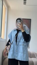Oversized Sleeveless Denim Jacket - Image 4